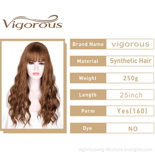 Vigorous Wholesale Price Long Body Wave With Bangs Yama Brown Cosplay 8 Colors In Stock For Black Women Synthetic Hair Wigs